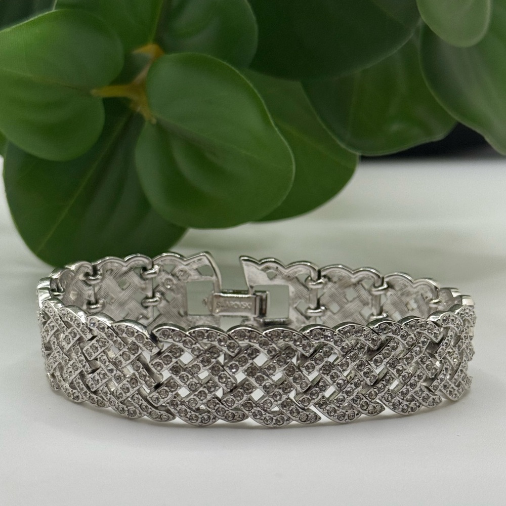 Rare Swarovski Crystal Silver Crisscrossed Diamanta Bracelet